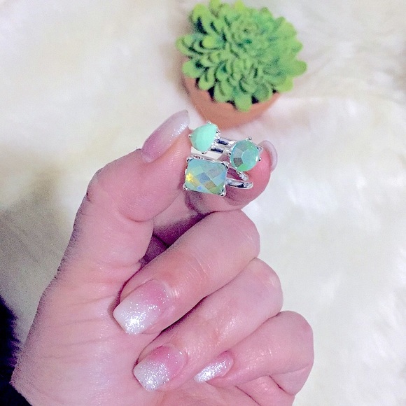 Lovely Sparkling Teal Silver Stacker3️⃣Rings Set - Picture 3 of 11